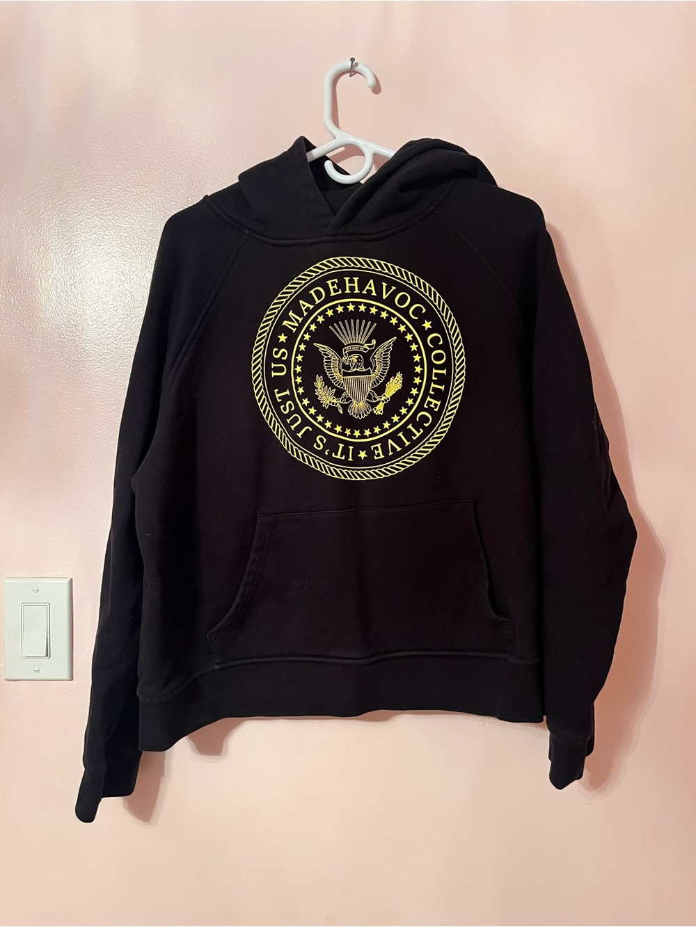 Black Hoodie with Gold Seal Graphic - Men